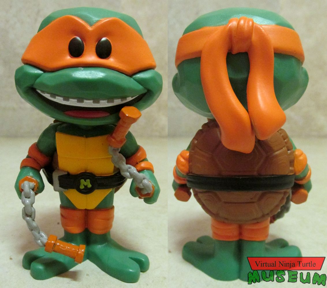 Mutant Mayhem Michelangelo Soda Vinyl Figure front and back